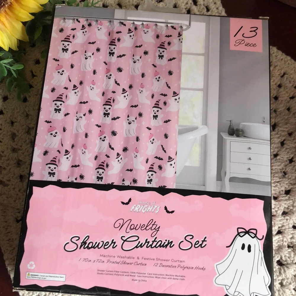 Pink Novelty HALLOWEEN Shower Curtain Set